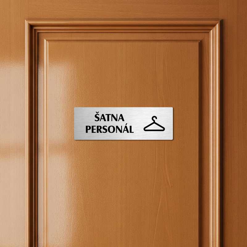 Šatna personál, 200x66mm, stříbrná popiska s ozdobou uprostřed